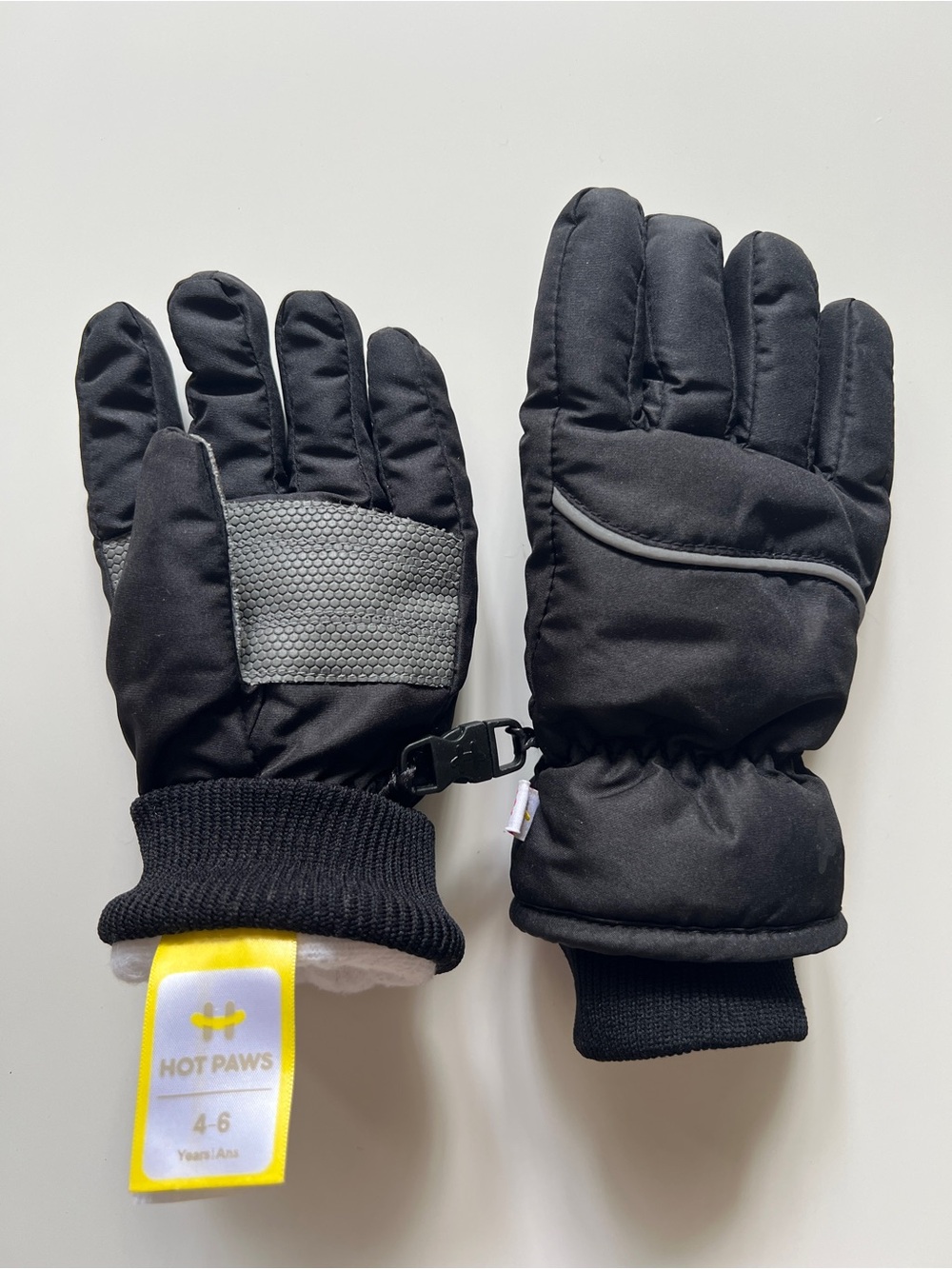 Hot Paws Kids Insulated Winter Snow Gloves Black Size 4-6 Reflective